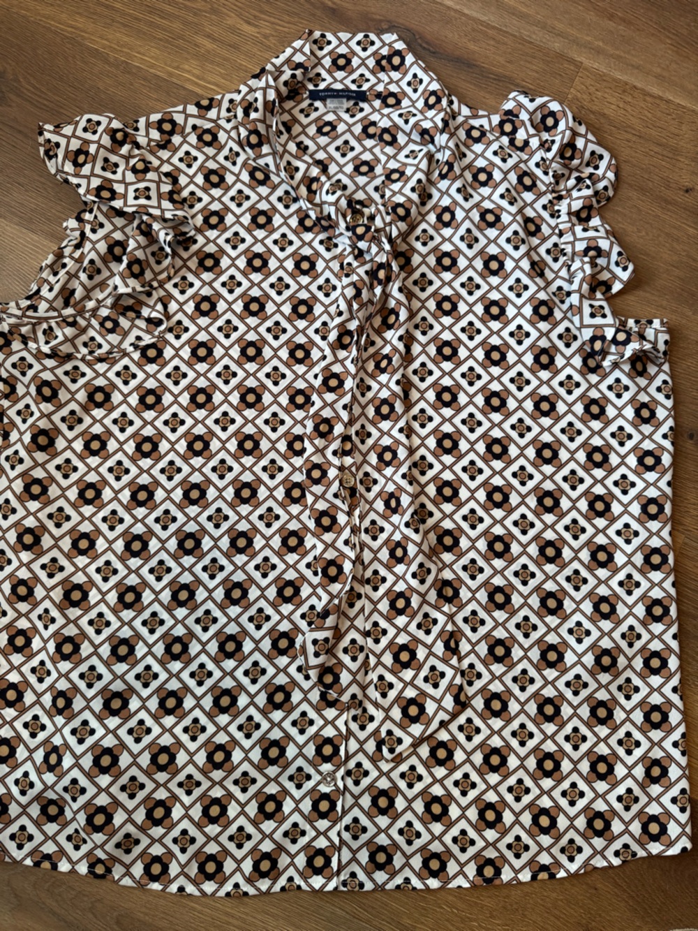 Tommy Hilfiger Cream, Black and Brown Floral Geometric Blouse